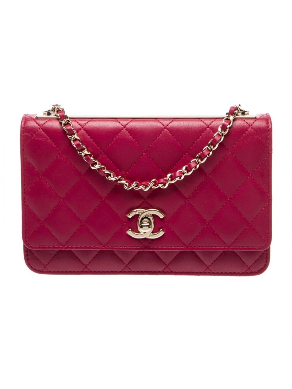 Chanel Bag WOC Red/Burgundy  Lambskin Trendy CC Quilted Logo Gold Hardware RARE